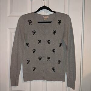 Ann Taylor Loft Gray Button Down Black Sequined Bows Cardigan S